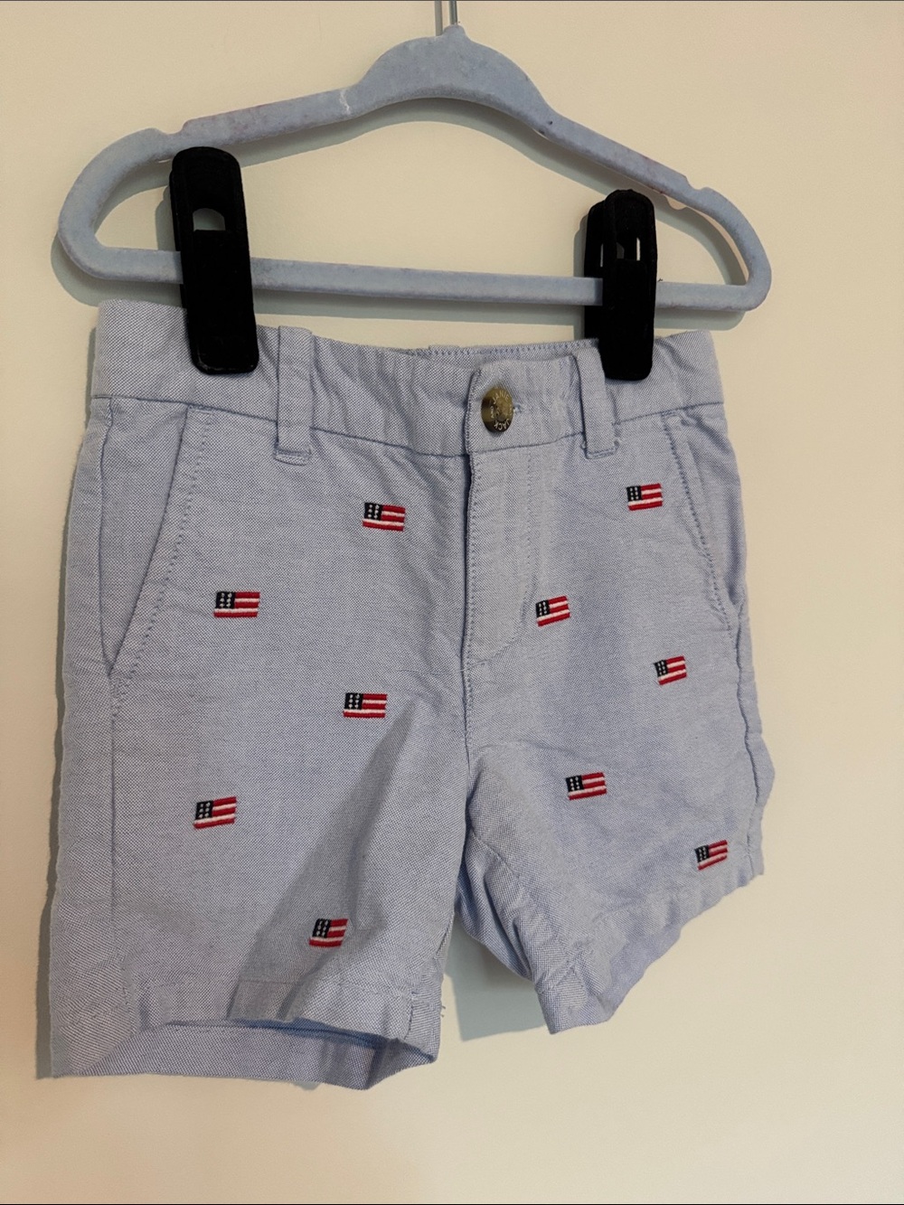 Janie & Jack 2T Light Blue Embroidered American Flag Kids Shorts